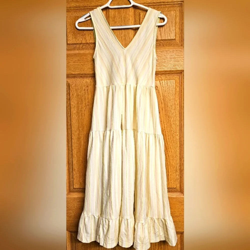 Anthropologie Light Yellow Striped Tiered Maxi Dress SZ. XXSP - Picture 4 of 7